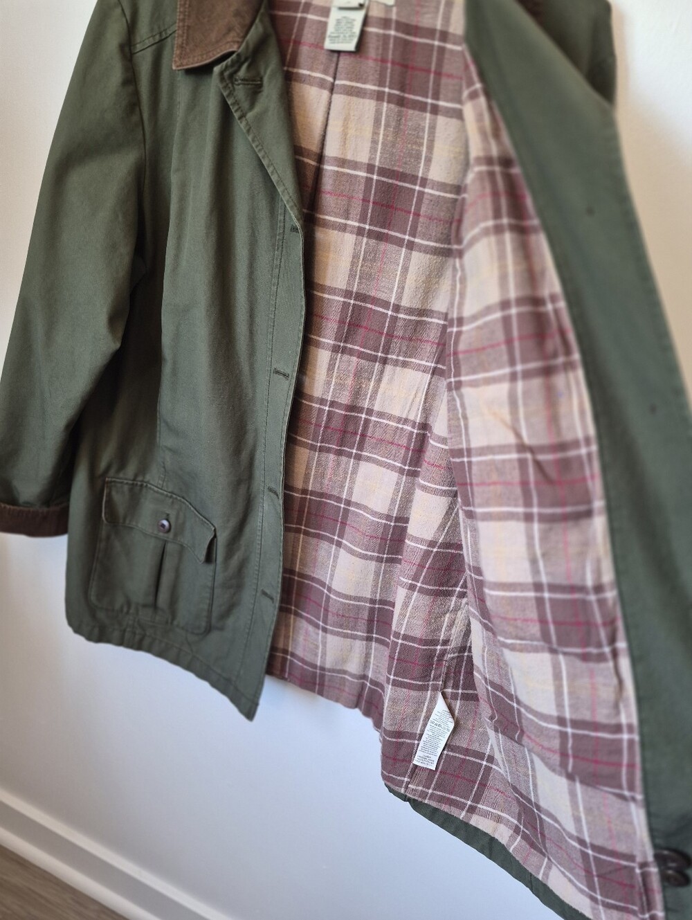 LL Bean Womens Chore Coat Flannel Lined Size XLarge Green Excellent Condition - Picture 9 of 10
